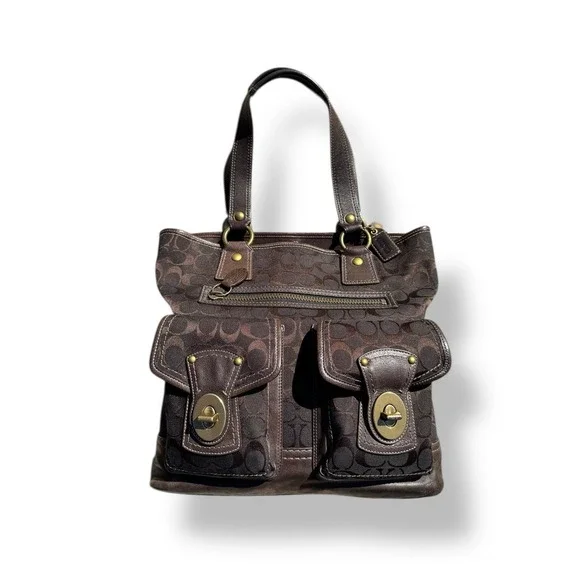 Vtg Coach Legacy Gigi Signature Turnlock Chocolate Brown Tote Bag Purse RARE Y2K - Picture 1 of 7